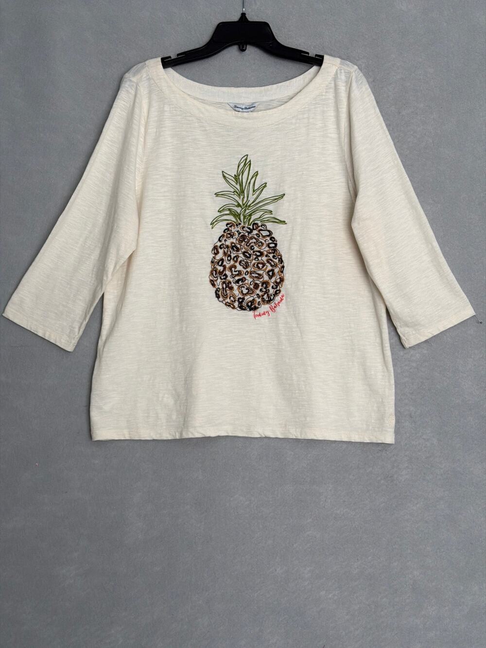 Tommy Bahama Slub Cotton T-Shirt 3/4 Sleeve Off-White Women's XL NEW
